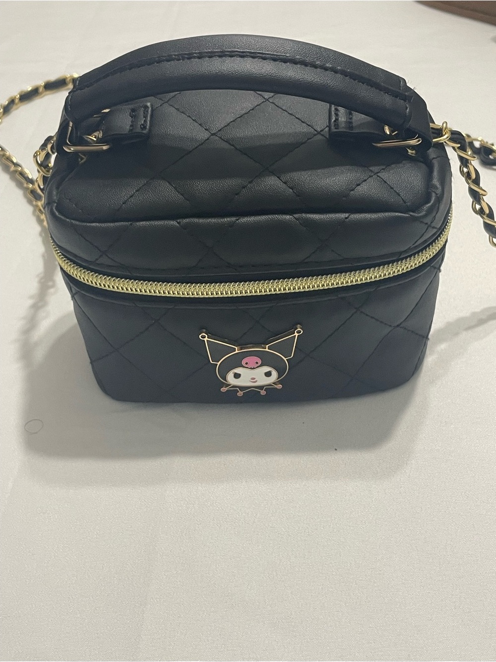 Kuromi Quilted Black Mini Top-Handle Crossbody Bag
